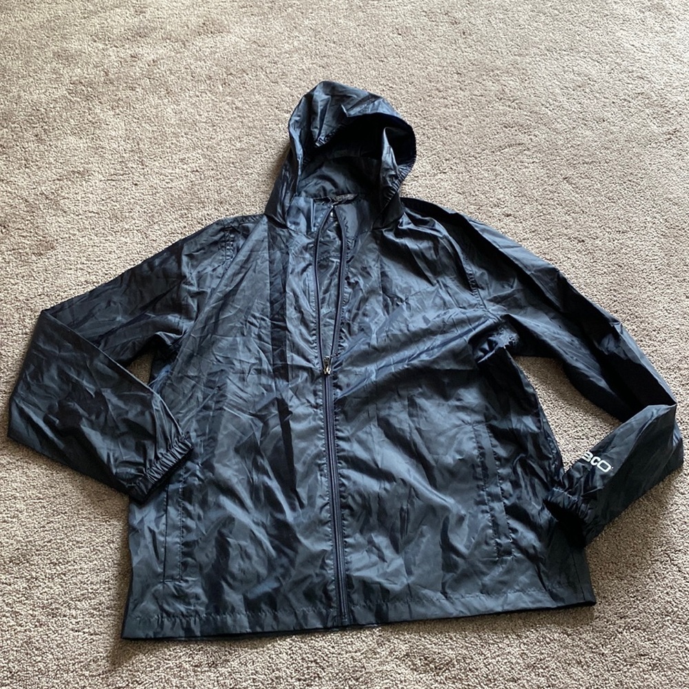 Elevate Black Hooded Full Zip Lightweight Windbreaker Rain Jacket SIZE L
